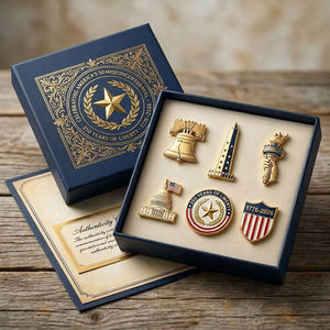 Set de Pins Esmaltados Semicentenario 250 Años de la Libertad 1776-2026 USA: Campana de la Libertad, Monumento del Capitolio, Antorcha - Caja de Regalo - Product Image 1