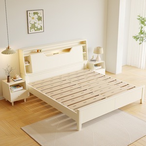 Dazhang Jiaju White Solid Wood <b>Bed</b> 1.5m 1.8m Storage Modern Minimalist Nordic Master Bedroom <b>Double</b> <b>Bed</b> - Product Image 2