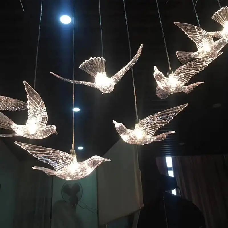 10 tête acrylique cristal oiseau volant plafonnier ornements suspendus avec ligne transparente décoration de fête de mariage