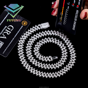 Cadena cubana de diseño especial con puntas, diamantes de moissanita VVS, pasa la prueba del diamante, chapada en oro sobre plata de ley 925, certificada por GRA. - Product Image 1