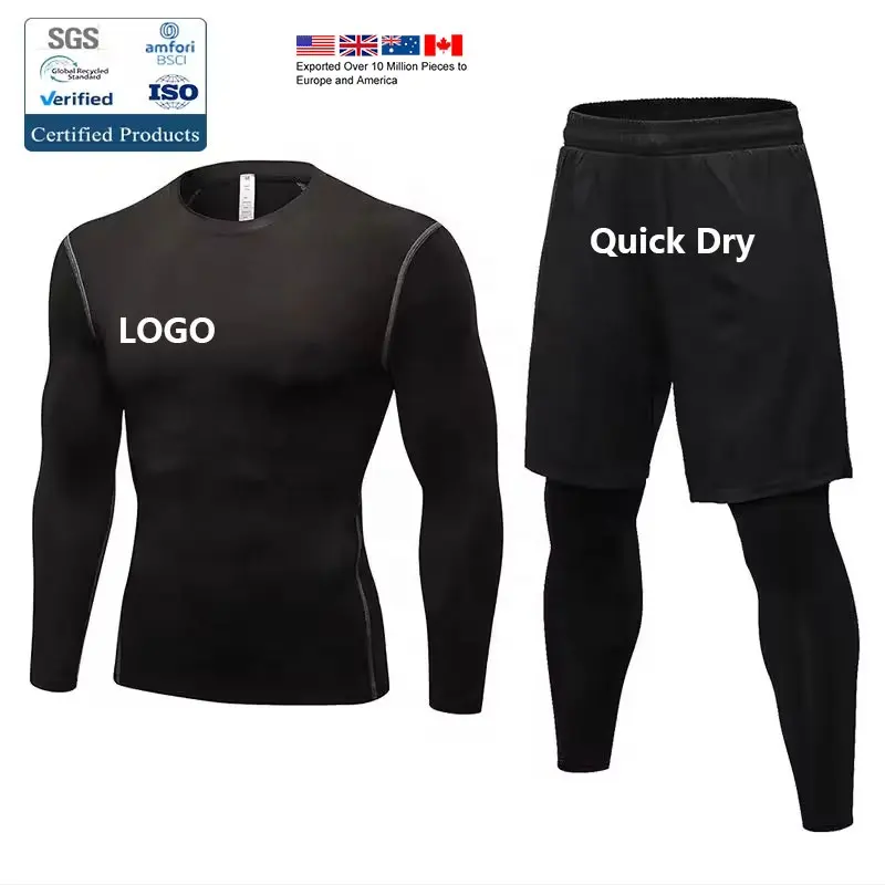 Conjunto de ropa deportiva activa para hombre, ropa de entrenamiento para el gimnasio, camiseta, leggings, 2 piezas