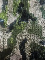 Nouveau tissu en maille sergé écologique imprimé à sequins verts pour robes, jupes et costumes de scène pour filles