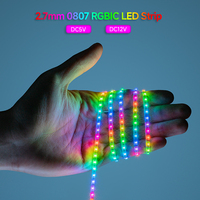 2.7mm Ultra Étroit 12V 5V WS2812B Adressable Individuellement IP30 160 LEDs/m SMD 0807 SPI RGBIC Bande Led Numérique Programmable