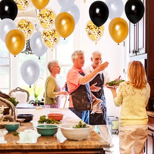 Bannière de joyeux anniversaire, ballons avec nombres, noir et or, 1 pièce, décoration pour fête, pour anniversaire - Product Image 6