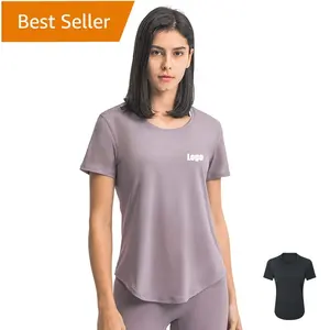 女性用半袖ソリッドサマーワークアウトアスレチックランニングエクササイズジムシャツ服アクティブウェアTシャツヨガTシャツトップス