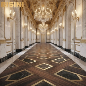 <span class=keywords><strong>Parquet</strong></span> en bois <span class=keywords><strong>exotique</strong></span> Opulence Underfoot, bois foncé et riche, avec incrustations de marbre noir et de laiton, pour les maisons exigeantes - Product Image 2