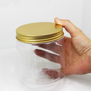 300ml 500ml 1000ml 1500ml Plastic PET clear color Cosmetic Jar with shiny gold lids