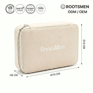 Bolsa de Maquillaje de Viaje Grande, Impermeable, Suave y Ligera, de Cuero Texturizado Crema, Personalizada por Rootsmen, con Cierre, para Mujer - Product Image 1