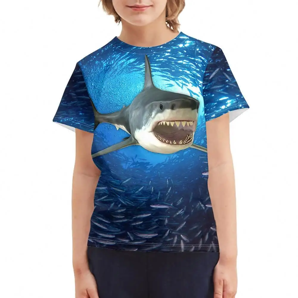 Promosyon yaz köpekbalığı 3D baskı büyük Boys Tees Tops giyim çocuk t-shirt kostüm çocuk giysileri erkek tişörtleri