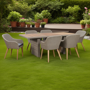 Set da Giardino per Pranzo all'Aperto 6 Posti in Rattan e Legno di Teak, Arredamento da Patio Contemporaneo Resistente alle Intemperie - Product Image 2