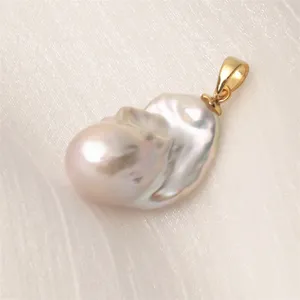 Gold plating 925 sterling silver fresh water fireball AAA large baroque pearl pendant charm