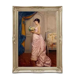 Museum Quality Handmade Wearing pink clothes of a Maiden Decorate Flower Reproduction for Wall Art Decor