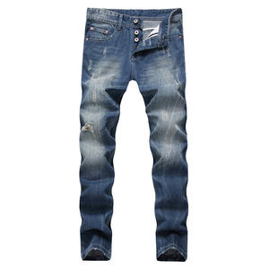 Nuovi Jeans Casual da Uomo Taglie Forti, <span class=keywords><strong>Pantaloni</strong></span> Giovanili Strappati <span class=keywords><strong>con</strong></span> Tasche Piatte Intrecciate e Decorazioni a Fori in Tessuto Canvas - Product Image 1
