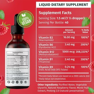 Gotas Orales de Complejo <span class=keywords><strong>B</strong></span>, Vitaminas B1, B6 y <span class=keywords><strong>B12</strong></span> Naturales y Orgánicas de Marca Privada Acentiallabs para Adultos, Mejoran la Inmunidad - Product Image 4