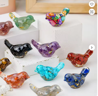Ornement sculpté en résine avec copeaux de cristal naturel, motif oiseau, sculpture thérapeutique pour micro-paysage, cadeau, vente en gros, en vrac