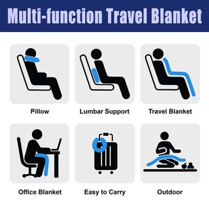 بطانية سفر أو وسادة رقبة 2 في 1، بطانية ناعمة ودافئة مع غطاء وسادة رقبة مريح، طقم بطانية محمول للطائرة والتخييم والسيارة - Product Image 3