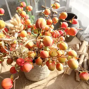 Rama de flor de fruta artificial de melocotón falso de simulación al por mayor barata de 56cm para boda fiesta en casa decoración de hotel