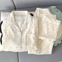 Printemps automne femmes respirant décontracté à manches longues pantalon lettre avant mignon doux fille nuages coton pyjamas