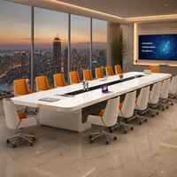 Mesa de Conferencia Blanca Premium para Oficina con Centro de Energía Integrado, HDMI, USB, Base Optimizada, 80 mm de Grosor, 4 Colores, Fabricante OEM