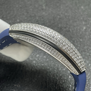 Montre pour homme de la série V45, luxe, échelle temporelle arc-en-ciel, entièrement sertie de diamants, bracelet en cuir bleu, entièrement automatique, mécanique, verre saphir - Product Image 6
