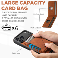 SUTENI untuk iPhone 18 Pro Max Casing Ponsel Pengisi Daya Nirkabel Magnetik Pita Elastis Tempat Kartu Penyangga Kulit Imitasi 17 16 Plus 15 14 13