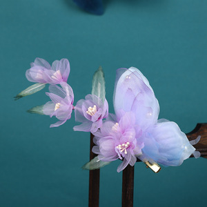 Nuevo diseño original, accesorio para el cabello Hanfu hecho a mano, pinza para el cabello con varilla suave y flor de gasa de mariposa morada, tocado Hanfu. - Product Image 2