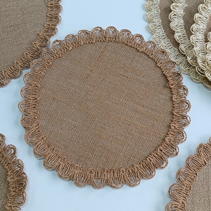 Salvamanteles Circular Tejido con Adornos Florales, Posavasos, Bandeja <span class=keywords><strong>de</strong></span> Servicio con Borde <span class=keywords><strong>de</strong></span> <span class=keywords><strong>Yute</strong></span>, Tapete Minimalista - Product Image 2