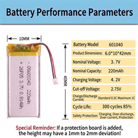 Batterie Lipo rechargeable d'usine 220 mAh 601040 3,7 V, batterie au lithium polymère pour souris