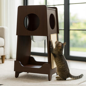Torre <span class=keywords><strong>de</strong></span> Juego para Gatos <span class=keywords><strong>de</strong></span> <span class=keywords><strong>Madera</strong></span> con Agujeros Circulares, <span class=keywords><strong>Hamaca</strong></span> Transparente, Superficie para Rascar, Centro <span class=keywords><strong>de</strong></span> Actividades para Mascotas en Interiores - Product Image 2