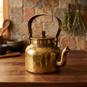 Bouilloire à thé vintage en laiton avec couvercle et poignée en métal - Product Image 2