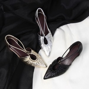 รองเท้าส้นแบนหัวแหลมสง่างามรองเท้าผู้หญิงหนังแท้ T-STRAP SLIP-ON ระบายอากาศฤดูร้อน - Product Image 3