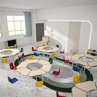Ensemble de mobilier de classe maternelle modulaire trapézoïdal écologique, bureau et chaise réglables en hauteur pour salle de classe, salon et chambre