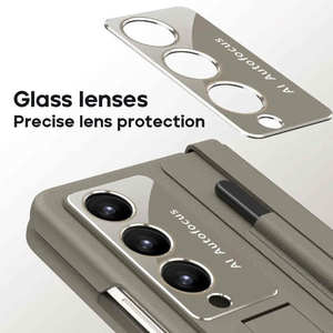 Funda de cuero con ranura para bolígrafo y soporte para Samsung Galaxy Z Fold 5 4, cubierta plegable sin soporte con película frontal de vidrio templado - Product Image 4