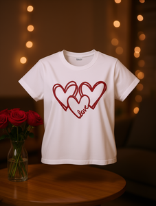 T-Shirt da Donna con Stampa a Cuore per San Valentino, Manica Corta, Collo Tondo, Casual, Leggera, 100% Cotone Jersey, Primavera Estate - Product Image 2