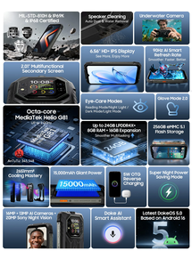 Blackview ROCK 1 AI สมาร์ทโฟนพันธุ์อึด หน้าจอ 6.56 นิ้ว 90Hz ความจุ 256GB ชิปเซ็ต MediaTek Helio G81 ระบบปฏิบัติการ Android 16 รองรับ NFC ไฟฉายในตัว แบตเตอรี่ 15000mAh - Product Image 3