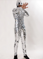 Combinaison miroir argentée scintillante, spectacle spatial, scène, costume d'extraterrestre, miroir réfléchissant, costume de danseur de cosplay en verre, costume de fête