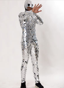 Серебряное блестящее зеркальное боди, сценическое шоу, инопланетянин, отражающее зеркало, мужской костюм, стеклянный костюм для костюмированной вечеринки, Костюм Танцора - Product Image 4