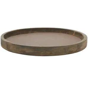 Home Decor Handmade Large Rustic Round Natural Wood Candle Holder Display Tray
