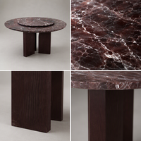 Table à manger ronde sur mesure en marbre Rosso Levanto avec plateau tournant, dessus en pierre naturelle, base en placage de bois MDF pour hôtel