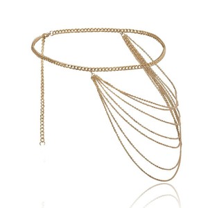 โซ่คาดเอวหลายชั้นประดับพู่โลหะสำหรับผู้หญิง แฟชั่นงานปาร์ตี้ โซ่ประดับร่างกาย โลหะผสมสังกะสี สไตล์ฮิปฮอป สีทองขาว - Product Image 5