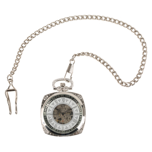 Unique Style Ancien Forme Carrée <span class=keywords><strong>Argent</strong></span> Steampunk Squelette <span class=keywords><strong>Montre</strong></span> De Poche Mécanique Avec Chaîne Pour Hommes Cadeau D'anniversaire - Product Image 6