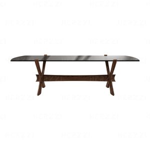 현대 중세 직사각형 단단한 나무 식탁, 주방 및 식당 사용 나무 테이블 유리 식탁 - Product Image 1