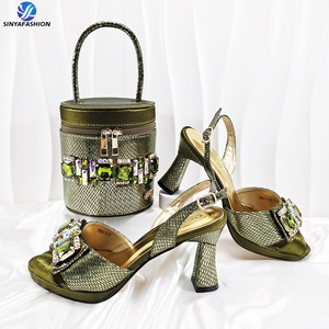 Sinya Olive Màu New Đảng ý Giày Túi Set với đá chất lượng cao phụ nữ Giày cưới phù hợp với túi Set - Product Image 1
