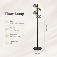 Lampadaire moderne en chrome fumé avec globe en verre laiteux G9, noir sable, pour salon, chambre, éclairage d'ambiance d'angle, facile à installer