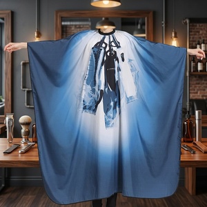 Capa de corte de peluquería unisex personalizada con diseño de poste de barbero, impresa por sublimación, sin costuras, impermeable, de poliéster, con aguja. - Product Image 2