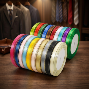 Cinta de satén con bordes plateados de 6mm de alta calidad 100% poliéster cara única 25 yardas/rollo para embalaje de regalo - Product Image 3