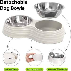 Juego de Platos para Perro de Acero Inoxidable, Plato Doble para Comida y Agua, Antideslizante, para Perros Medianos - Product Image 6