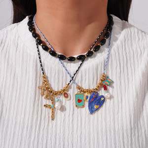 Горячая распродажа Циркон в форме сердца подвеска в виде креста из натурального камня металлическое ожерелье из бисера Хип-хоп из нержавеющей стали любовь ожерелье Таро - Product Image 2