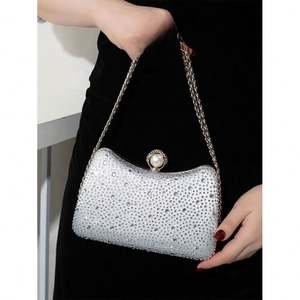 ハート型クラッチラインストーンイブニングバッグ レディース プロム ゴールドクリスタルハンドバッグ - Product Image 5