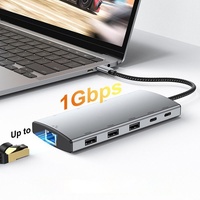 Base de Conexión USB-C de 9 Puertos de Aleación de Aluminio OEM para Ethernet 2.0, USB 3.1 de 100W PD, HDTV 4K60Hz para Computadoras Mac/Windows/Linux